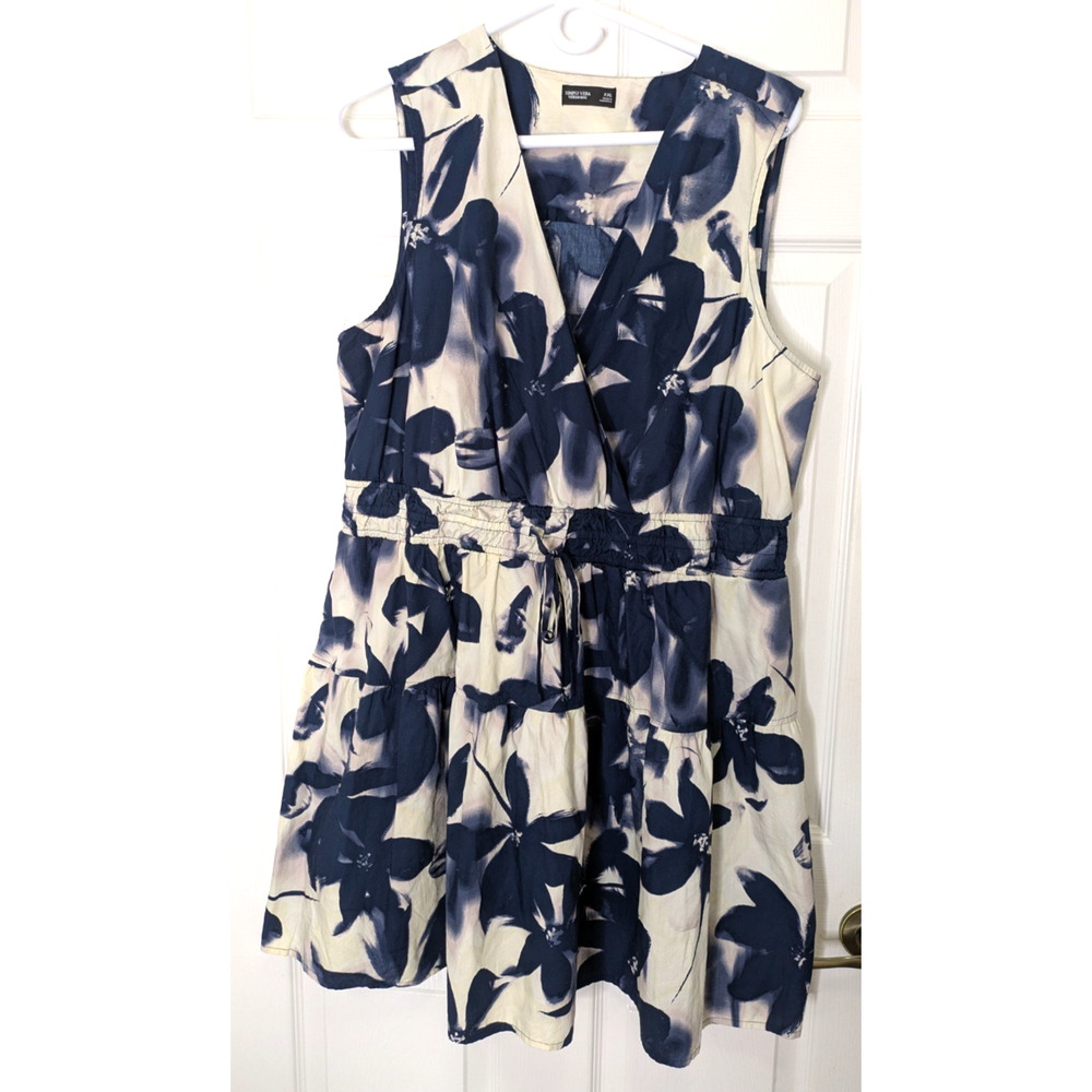 Womens Vera Wang Blue Cream Floral Dress XXL Sleeveless
